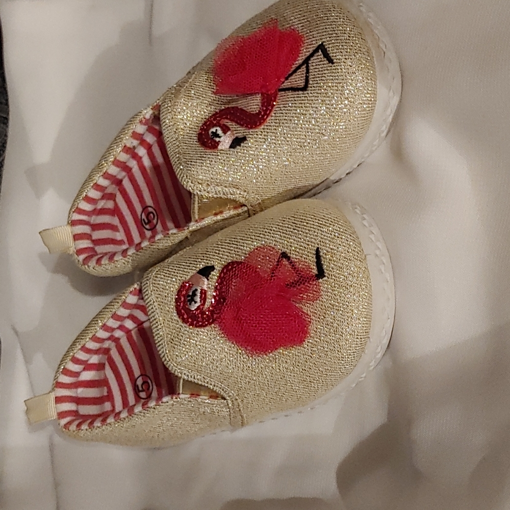 Gold espadrilles with flamingos with tulle and sequins Size 5